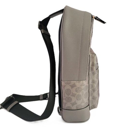 Coach CV923 West Pack Signature Canvas Varsity Sling Bag Grey Ochre Chalk - Picture 5 of 7